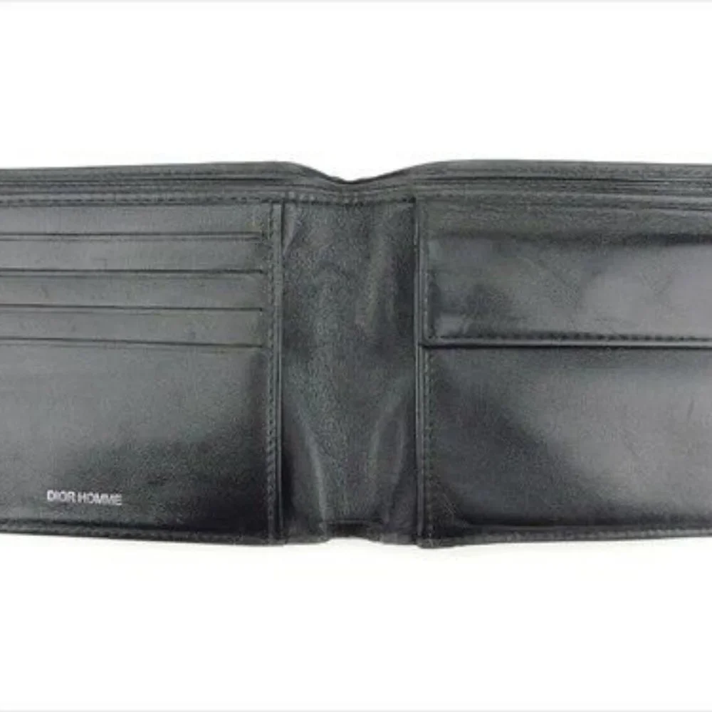 Authntic Dior Homme Wallet Purse Bifold Black leather Mens